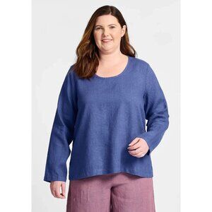 NWT FLAX Pure Top Long Sleeve Linen Shirt Plus Size 3G 24-26 Tunic Blouse Blue